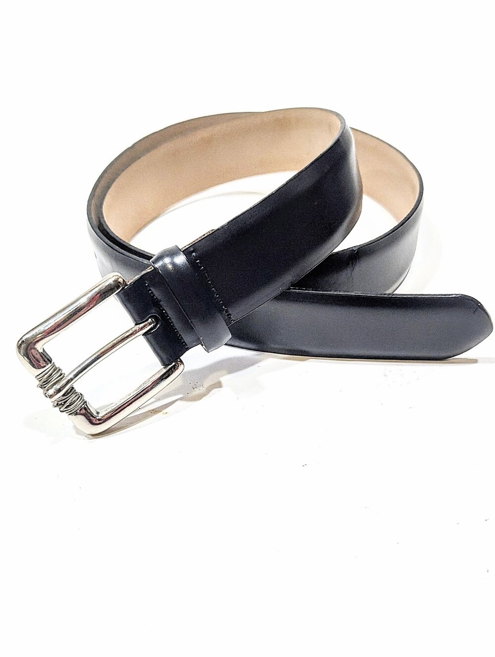 Tanner Women's Black Genuine Leather Belt Size L Made in Italy Wire Wrap